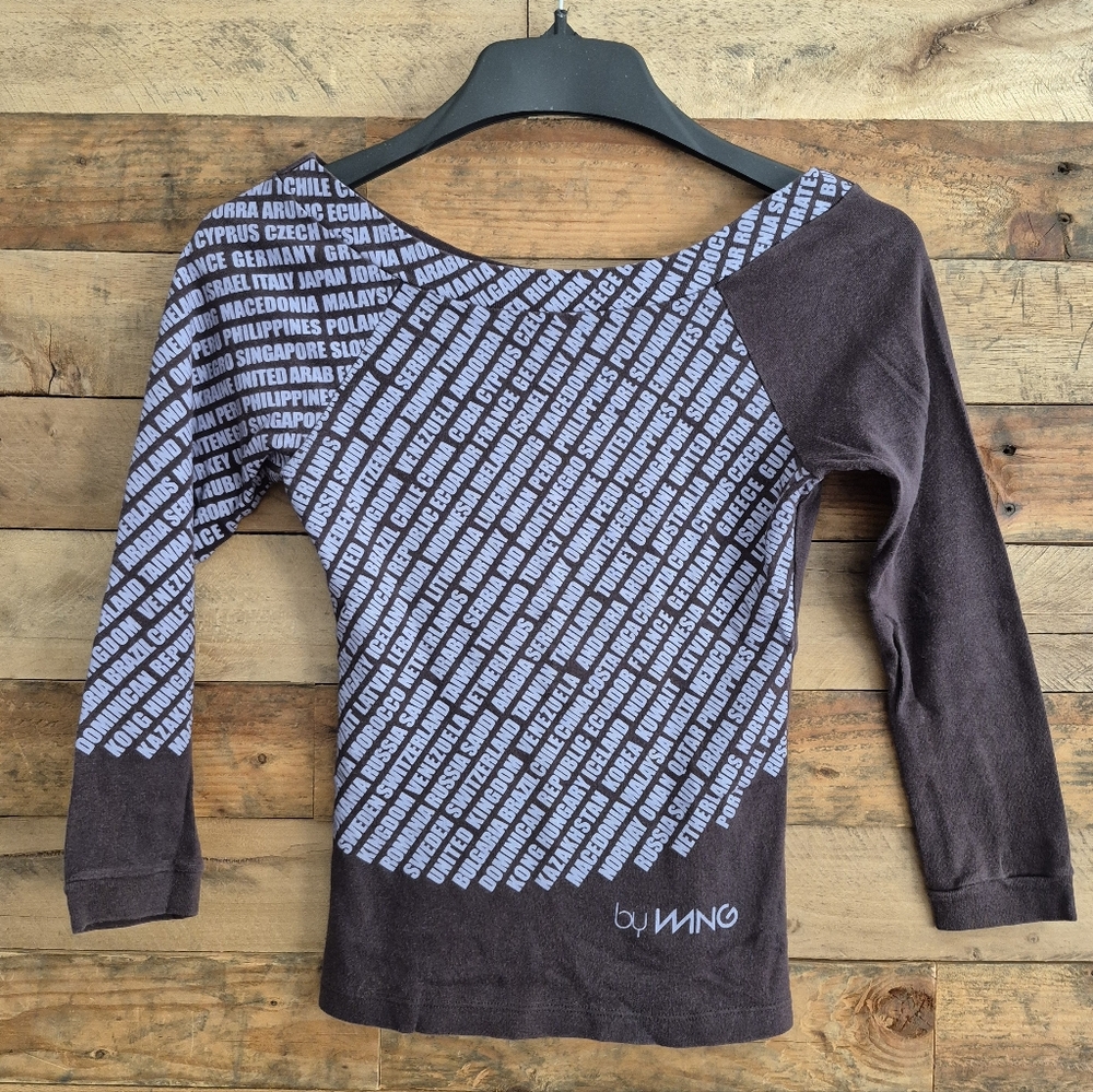 Mango Brown and White Diagonal Country-Print Long Sleeve Tee